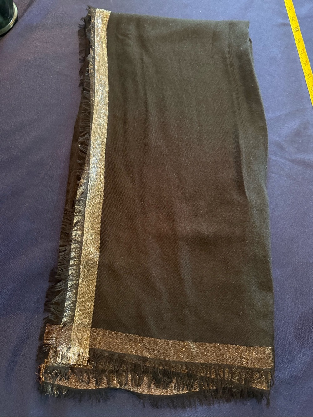 Black Loro Piana Scarf with Metallic Gold Trim - Picture 2 of 3